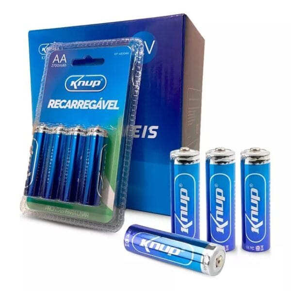 Pilhas Recarregáveis Knup AA 2700 mAh – 4 Unidades, Alta Durabilidade e Desempenho
