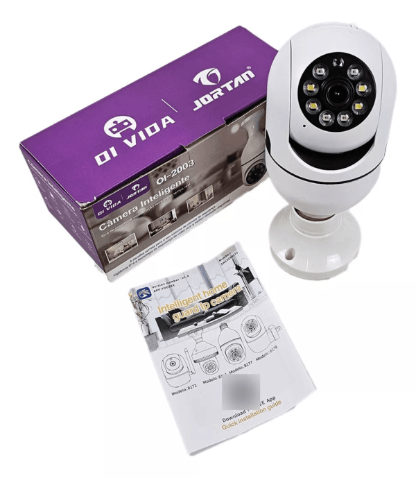 Câmera Inteligente Bocal 360° – Monitoramento Rotativo e Visão Amplificada