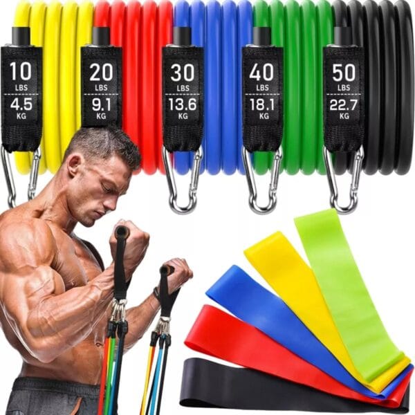 Conjunto de elastico de resitencia, fitness portátil, tornozelo cinta, expansor peito, conjunto de 11 peças