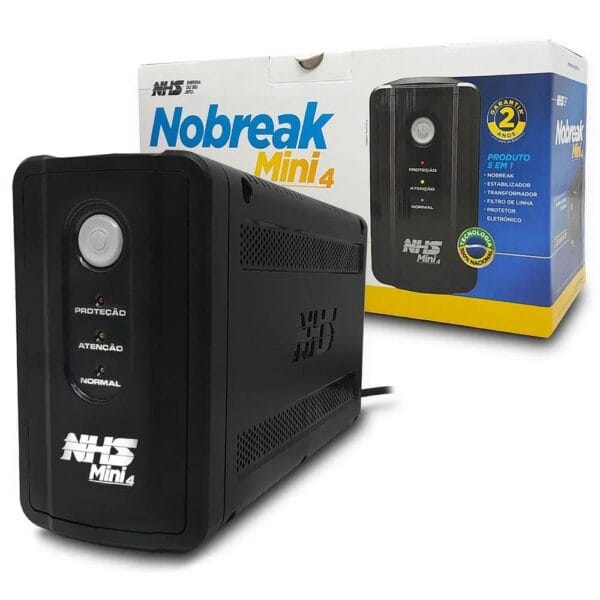 Nobreak NHS Mini 4 S 400VA 200W Line Interactive – 3 Tomadas, Bateria 12V 7Ah - Imagem 3