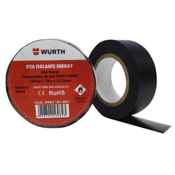 Fita Isolante Energy Preta 18 mm x 10 m – Proteção Elétrica e Resistência