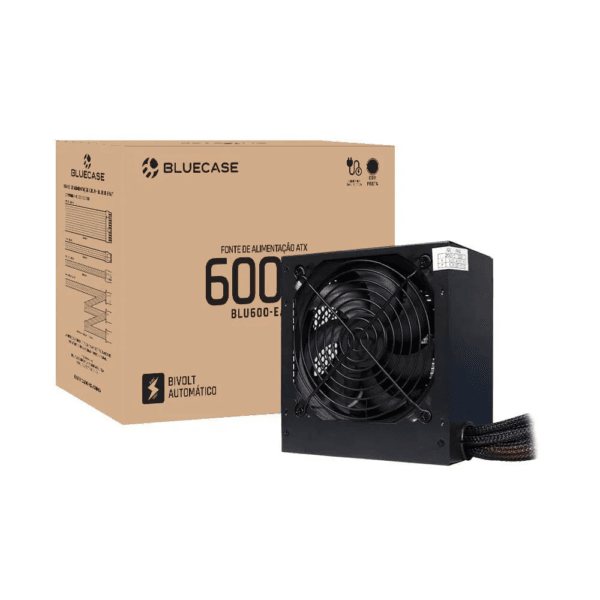 FONTE DE ALIMENTACAO ATX PS/2 600W BIVOLT AUTOMATICO C/ CABO S/ CAIXA (BLU600-EAUT) - BLUECASE - PRETO