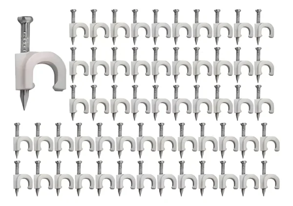 KIT 100UN FIXA CABO MIGUELITO REDONDO BRANCO 5MM COM PREGO DE AÇO