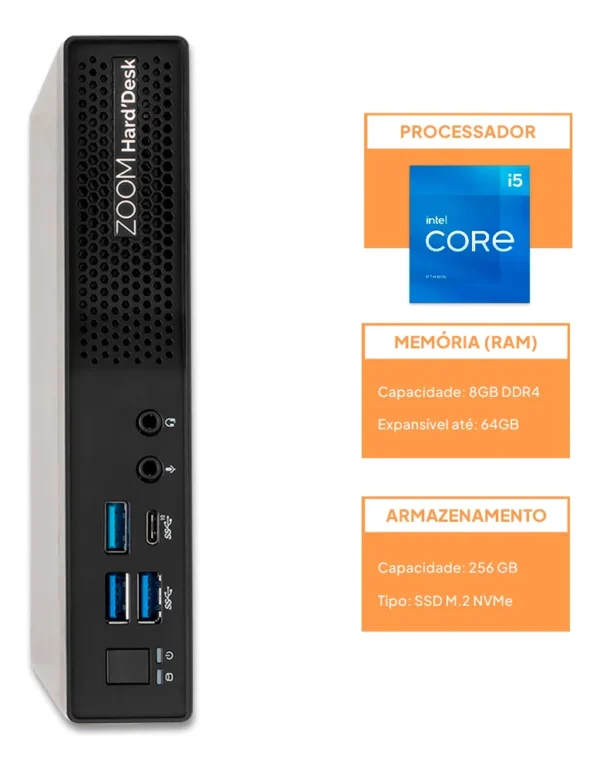 MINI PC ZOOM 7001P Core i5 11400T/8GB/256GB SSD WI-FI 5 WINDOWS 11 TRIAL - Imagem 2