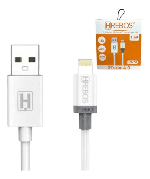 Cabo USB Lightning Herbos HS-70 1,2m Branco - Imagem 3