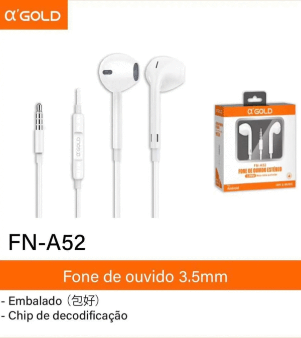 Fone de ouvido estéreo - A'GOLD - Branco - FN-A52