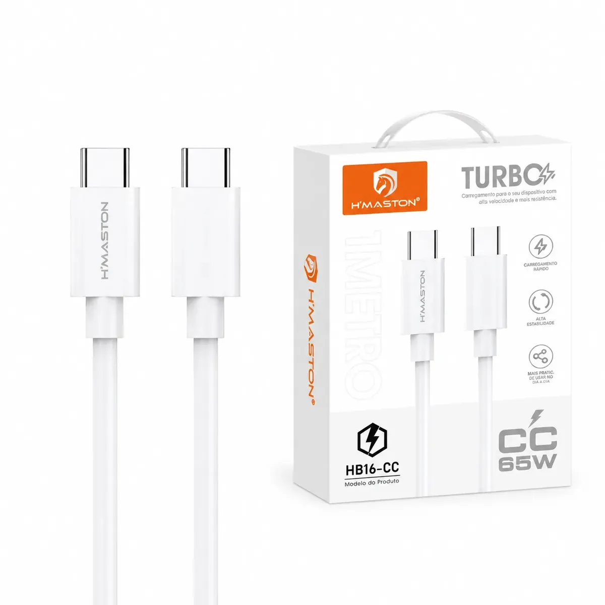 CABO USB H’MASTON HB16-CC TIPO-C 1M BRANCO - Imagem 2