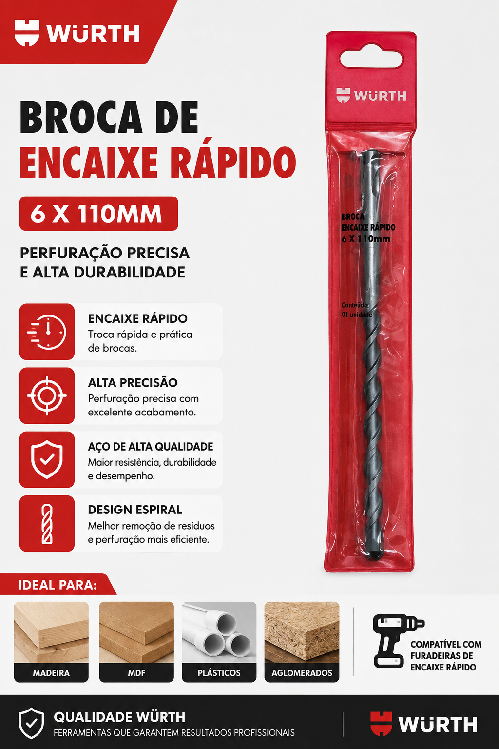 BROCA ENC RAP WURTH 6X110 MM – PERFURAÇÃO PRECISA E DURÁVEL - Imagem 4