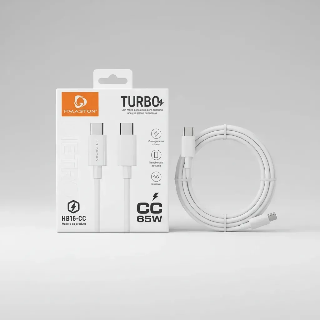 CABO USB H’MASTON HB16-CC TIPO-C 1M BRANCO - Imagem 4