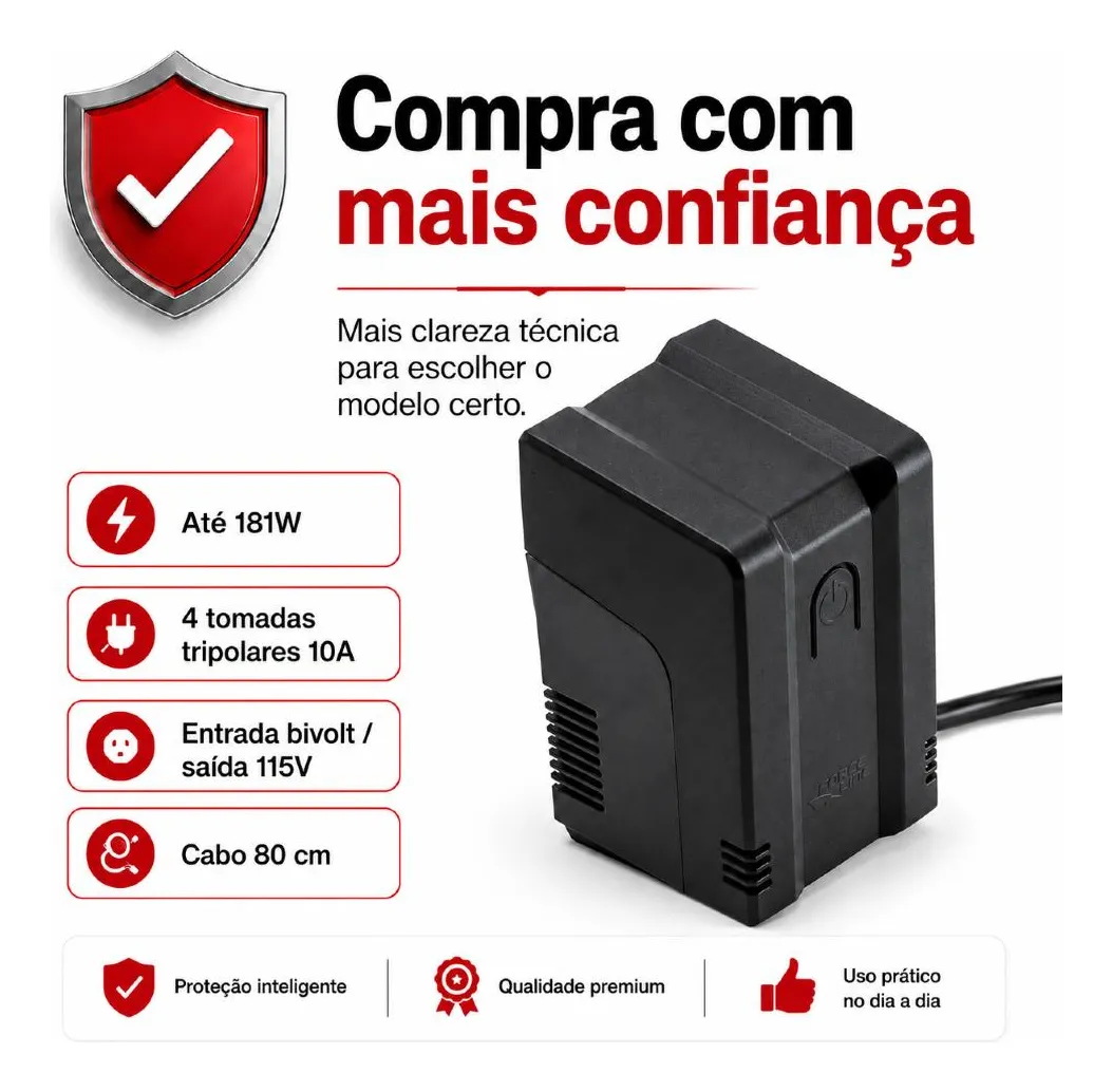 ESTABILIZADOR ETERNITY ELETROD 300VA BIVOLT 115V PT - Imagem 7