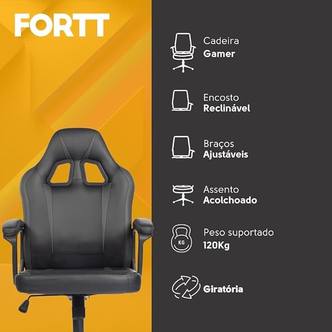 CADEIRA GAMER PRETA FORTT UT-1004 - Imagem 4