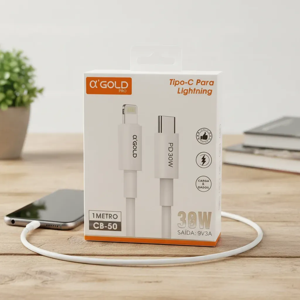 Cabo USB-C para Lightning Gold Pro CB-50 30W 1m - Imagem 2